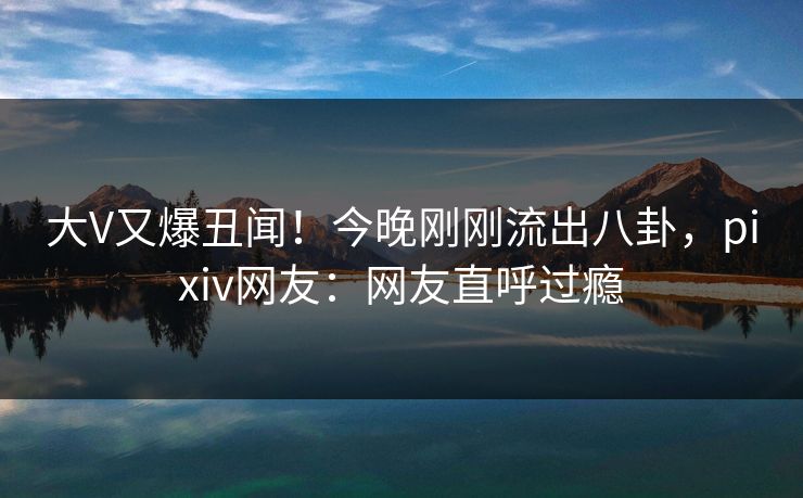 大V又爆丑闻！今晚刚刚流出八卦，pixiv网友：网友直呼过瘾