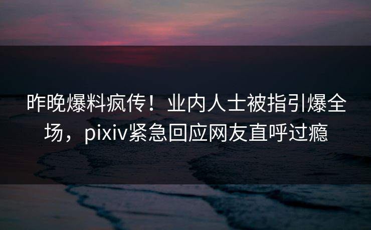 昨晚爆料疯传!业内人士被指引爆全场,pixiv紧急回应网友直呼过瘾 昨晚爆料疯传!业内人士被指引爆全场,pixiv紧急回应网友直呼过瘾