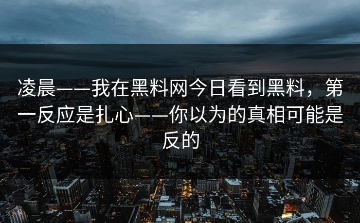 凌晨——我在黑料网今日看到黑料，第一反应是扎心——你以为的真相可能是反的