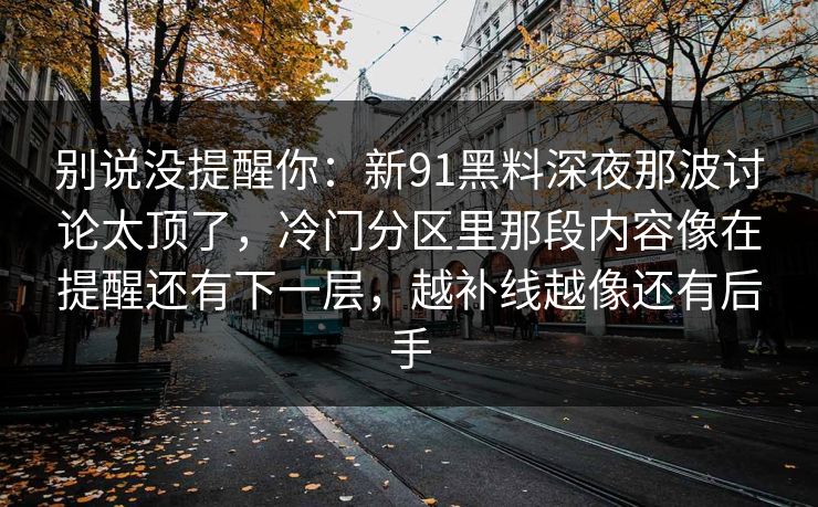 别说没提醒你：新91黑料深夜那波讨论太顶了，冷门分区里那段内容像在提醒还有下一层，越补线越像还有后手